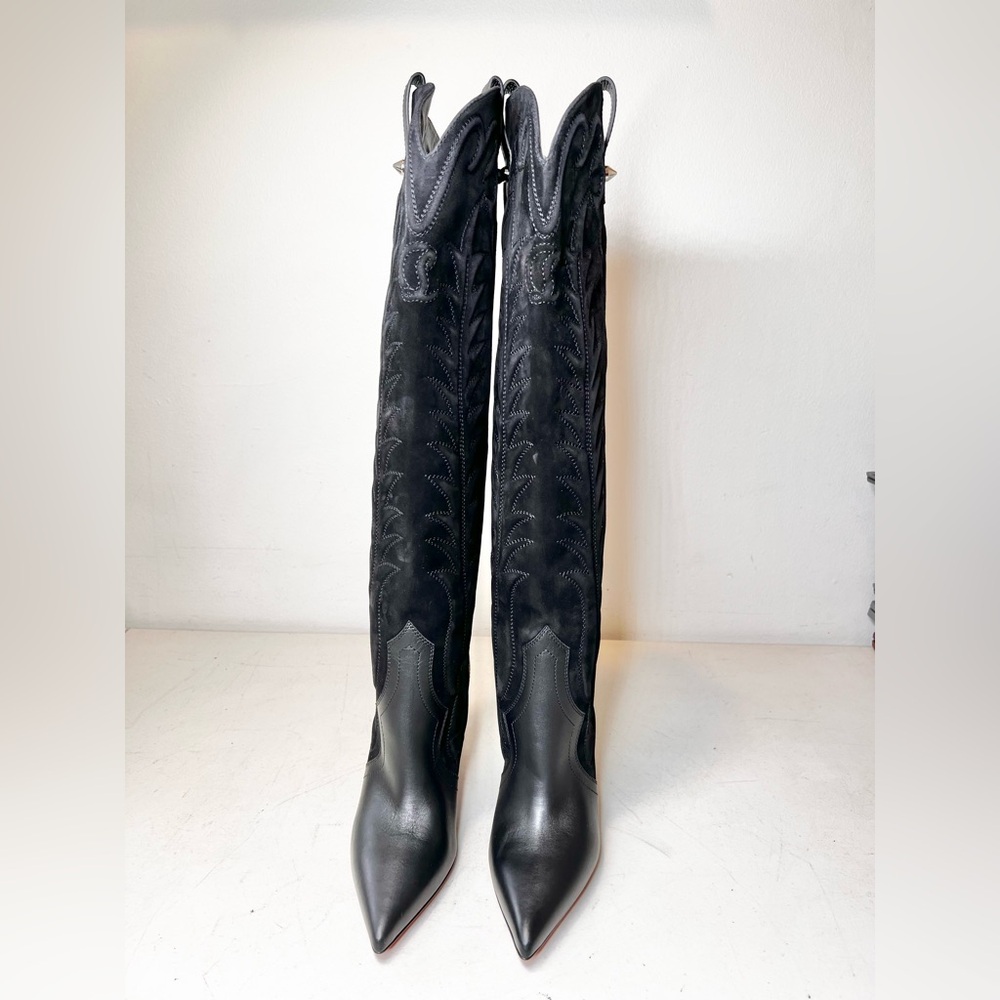 Christian Louboutin Santia Botta 85mm Knee-High Western Pointed Toe Heeled Boots - Picture 5 of 10